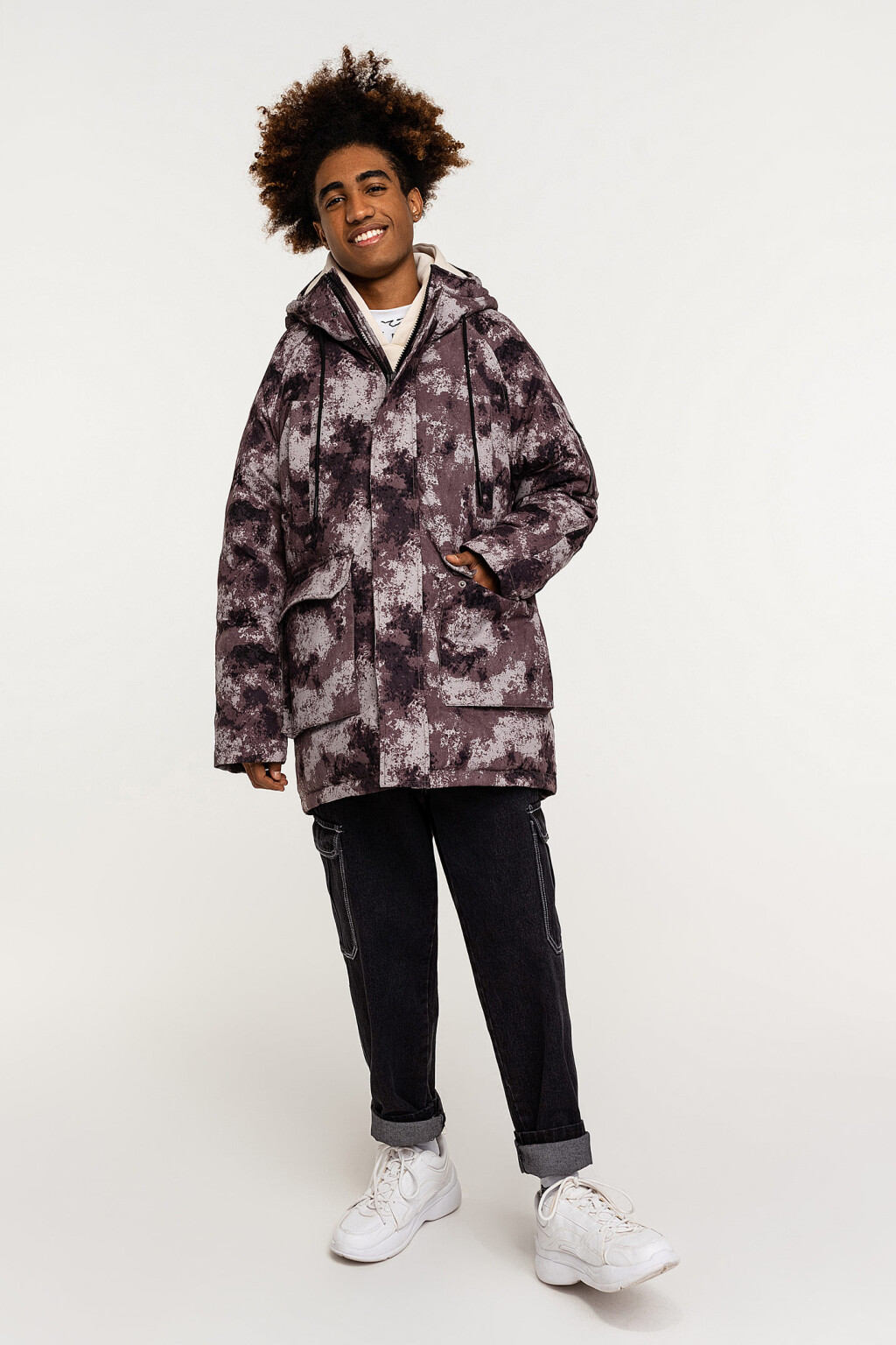 Парка утепленная длинная с капюшоном - цвет серый - 4