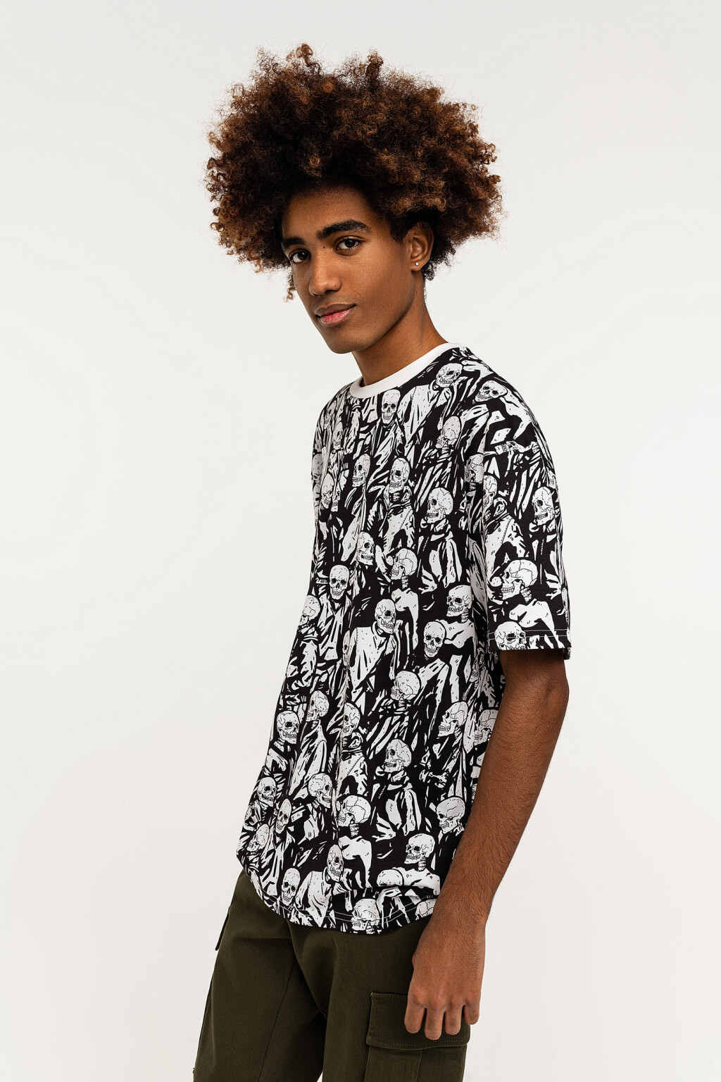 Футболка хлопковая oversize с принтом - цвет белый - 3