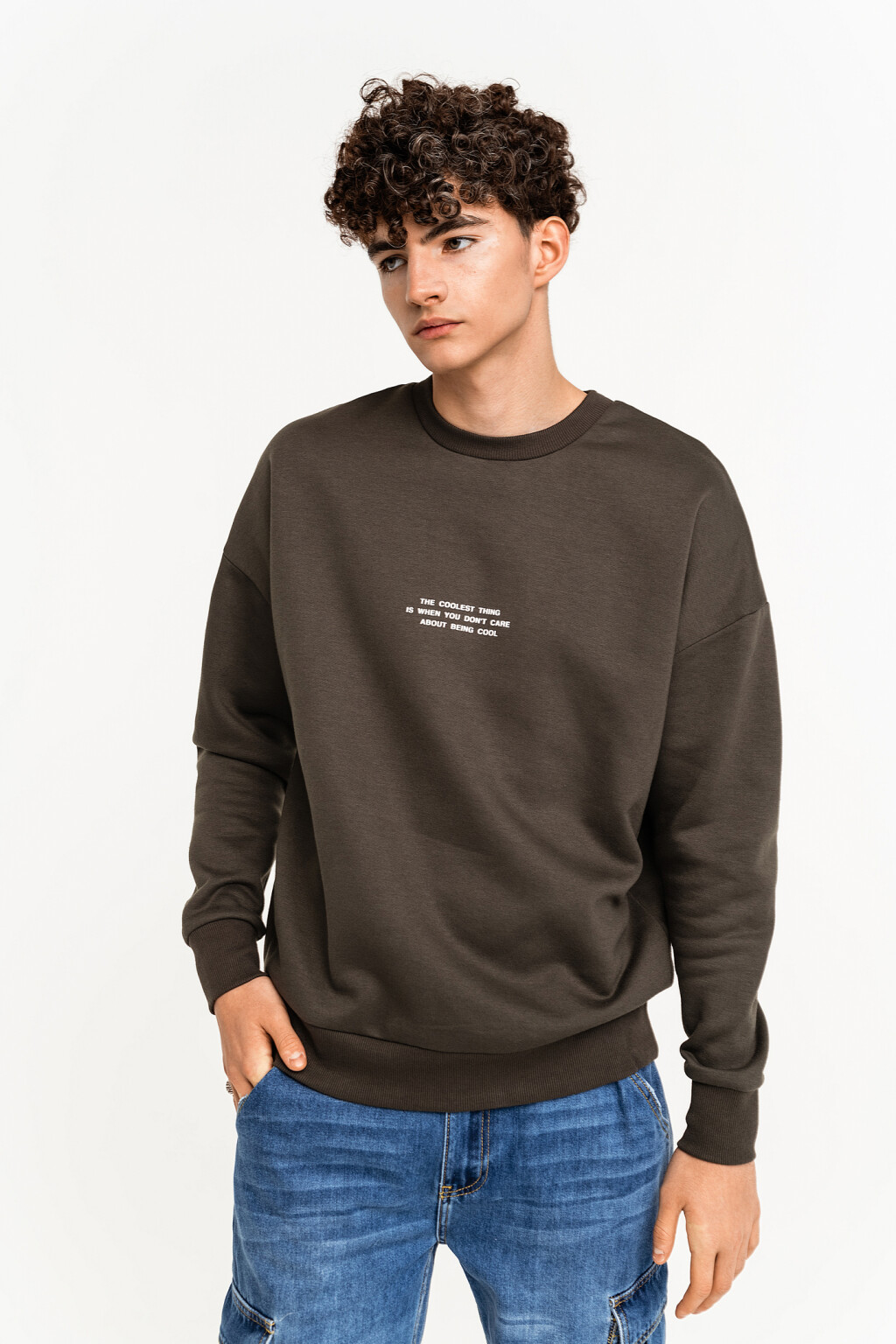 Свитшот свободного кроя с принтом-надписью - цвет зеленый - 1