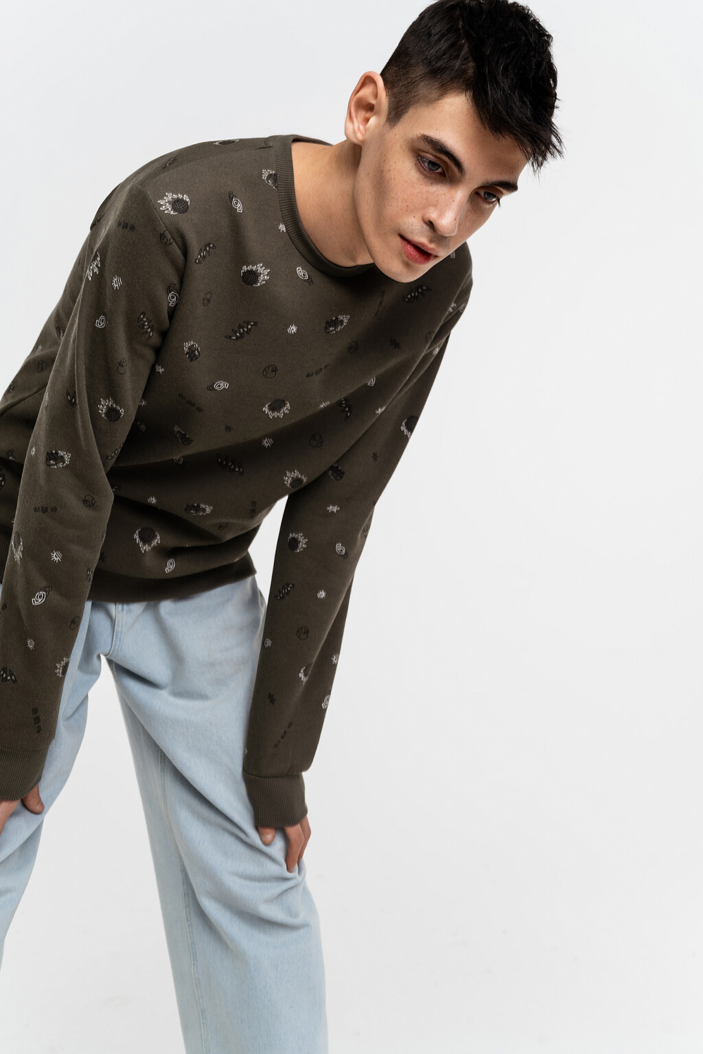 Свитшот свободного кроя с принтом - цвет зеленый - 1