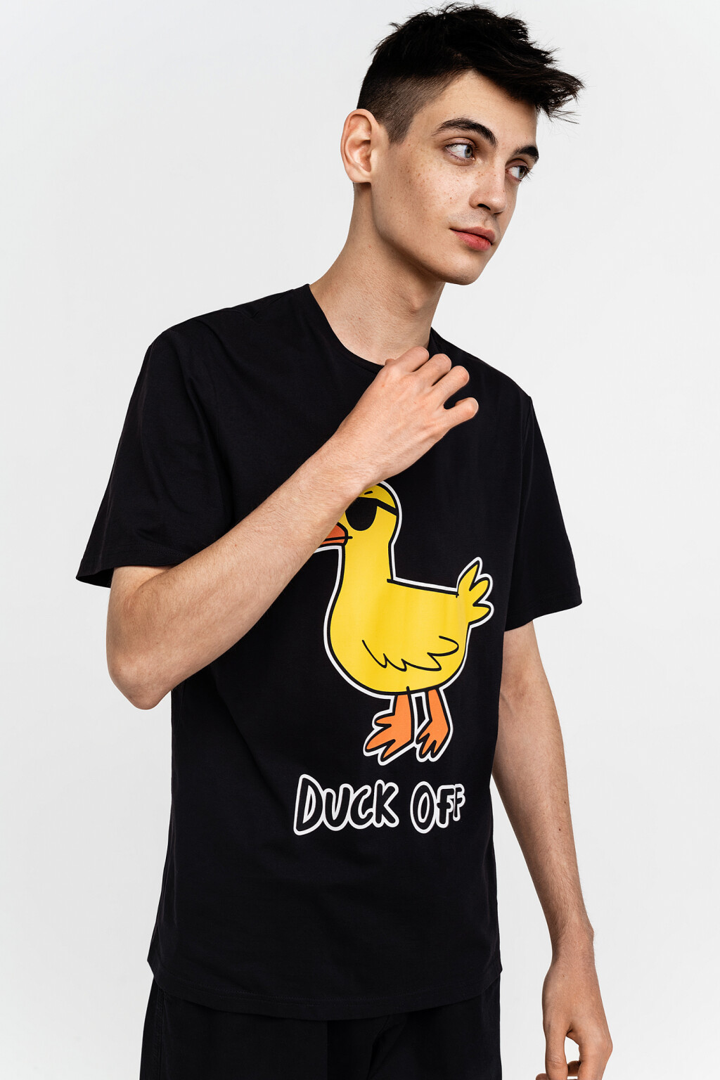 Футболка хлопковая свободного кроя с принтом "утка" - цвет черный - 3