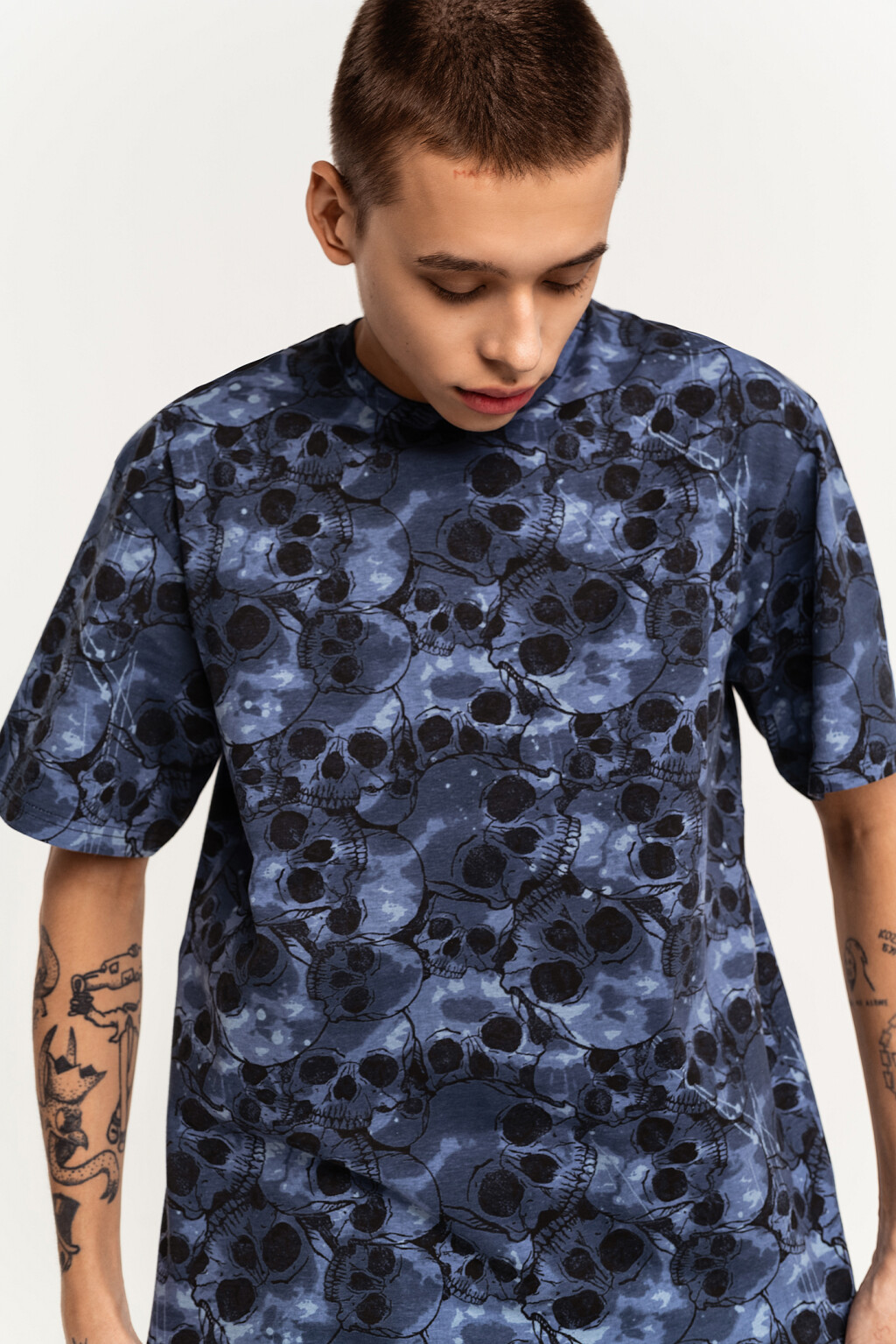 Футболка хлопковая oversize с принтом - цвет синий - 1