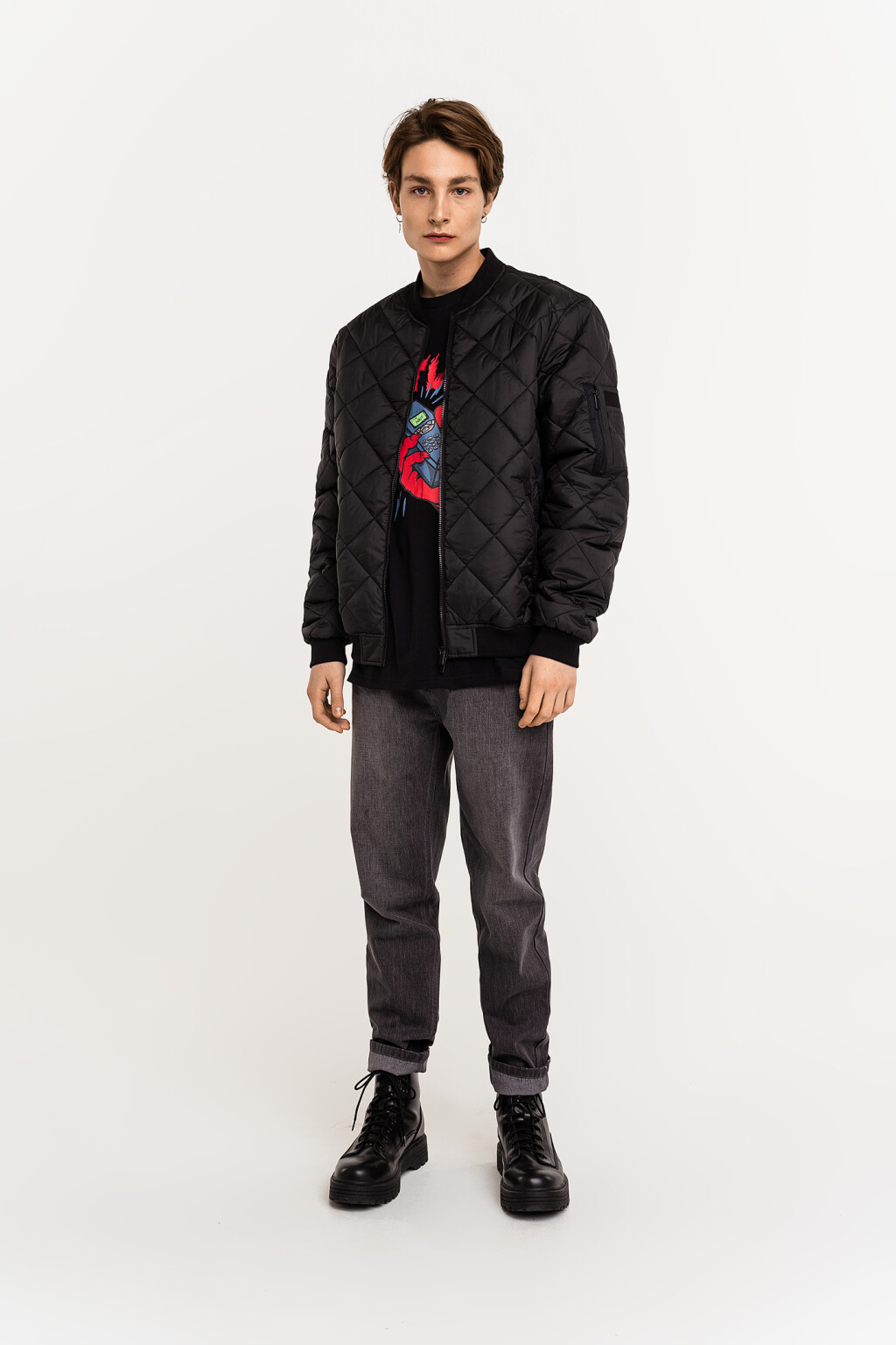 Куртка-бомбер стеганая на молнии - цвет черный - 1