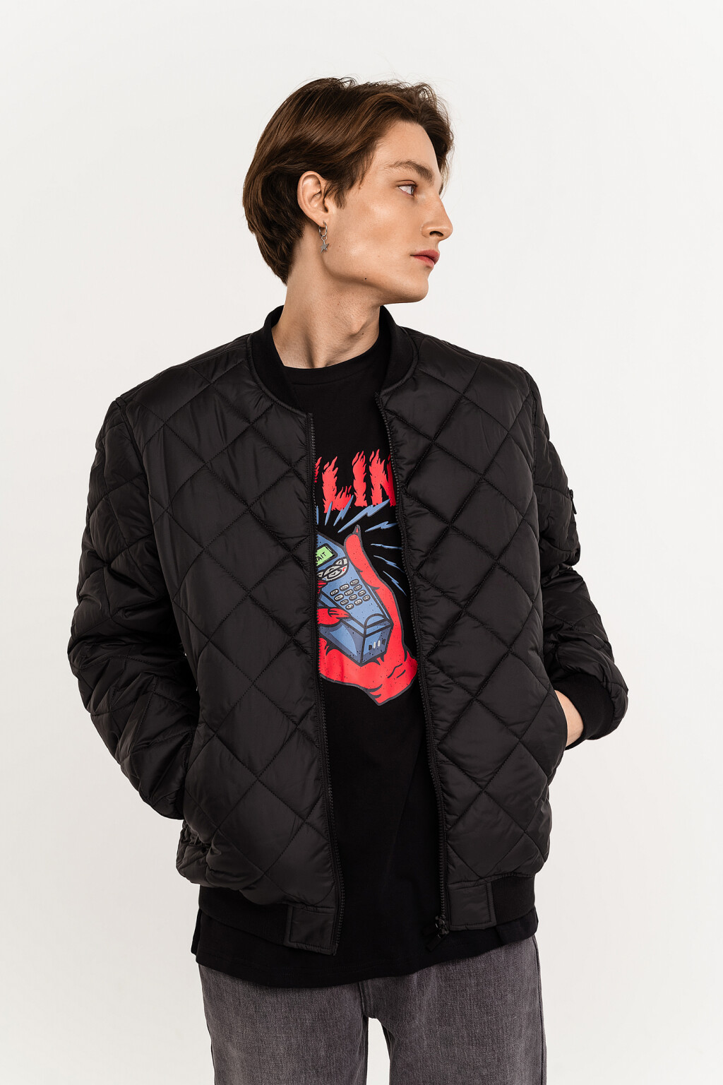 Куртка-бомбер стеганая на молнии - цвет черный - 2