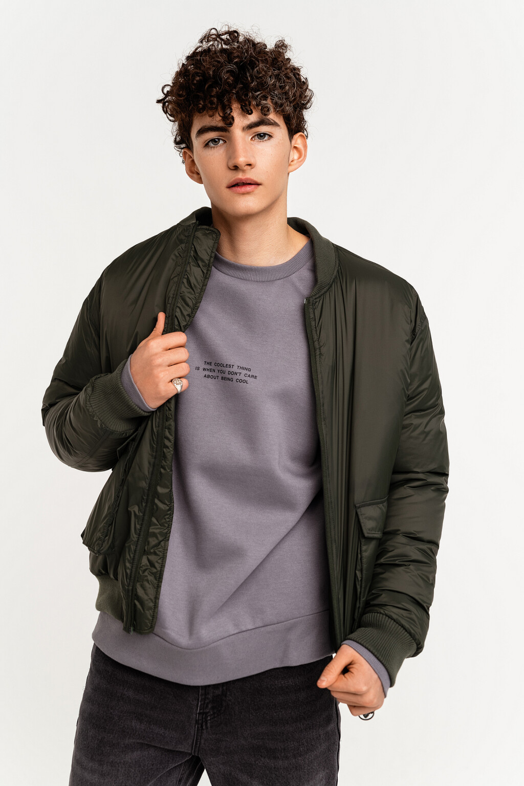 Куртка-бомбер утепленная на молнии - цвет зеленый - 2