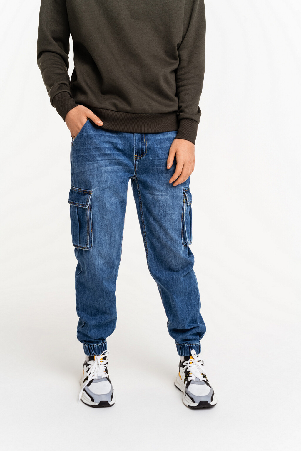 Джинсы-джоггеры с карманами карго - цвет голубой - 2