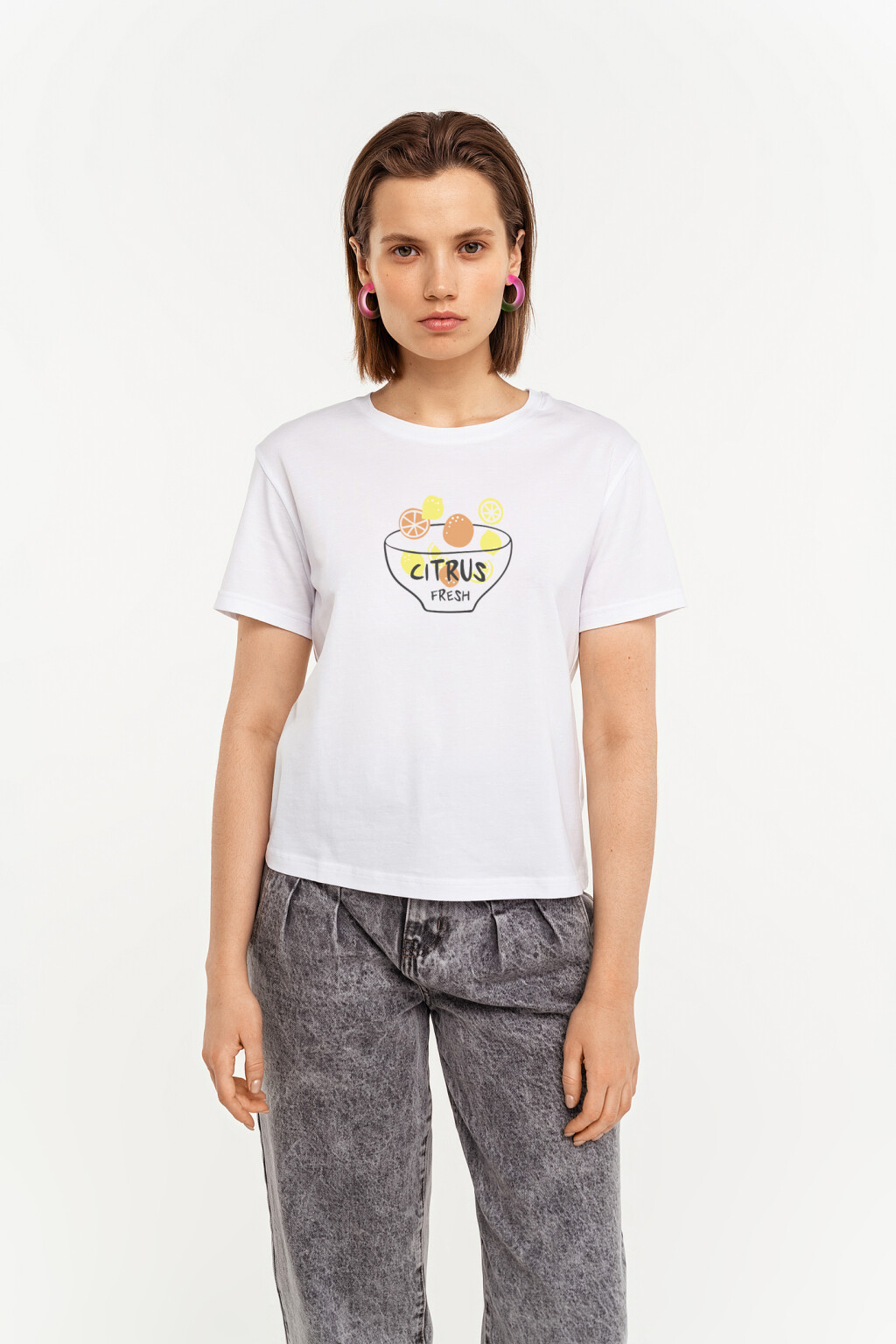 футболка хлопковая с принтом - цвет белый - 1