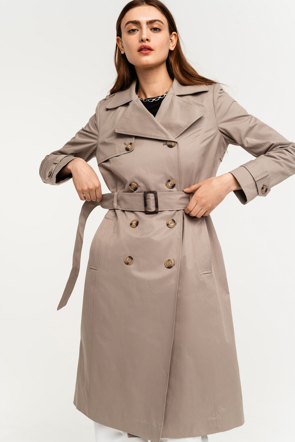 Тренч хлопковый двубортный - цвет зеленый - 3