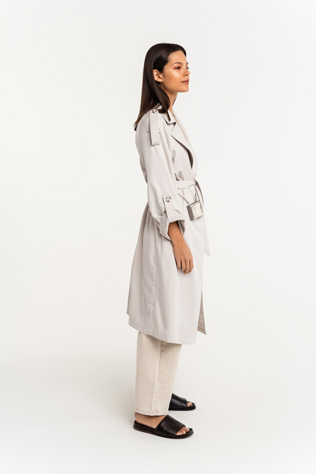 тренчкот без застежки с поясом - цвет бежевый - 2