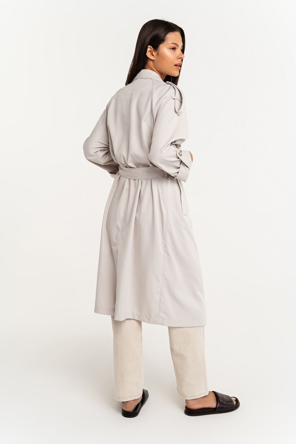 тренчкот без застежки с поясом - цвет бежевый - 3
