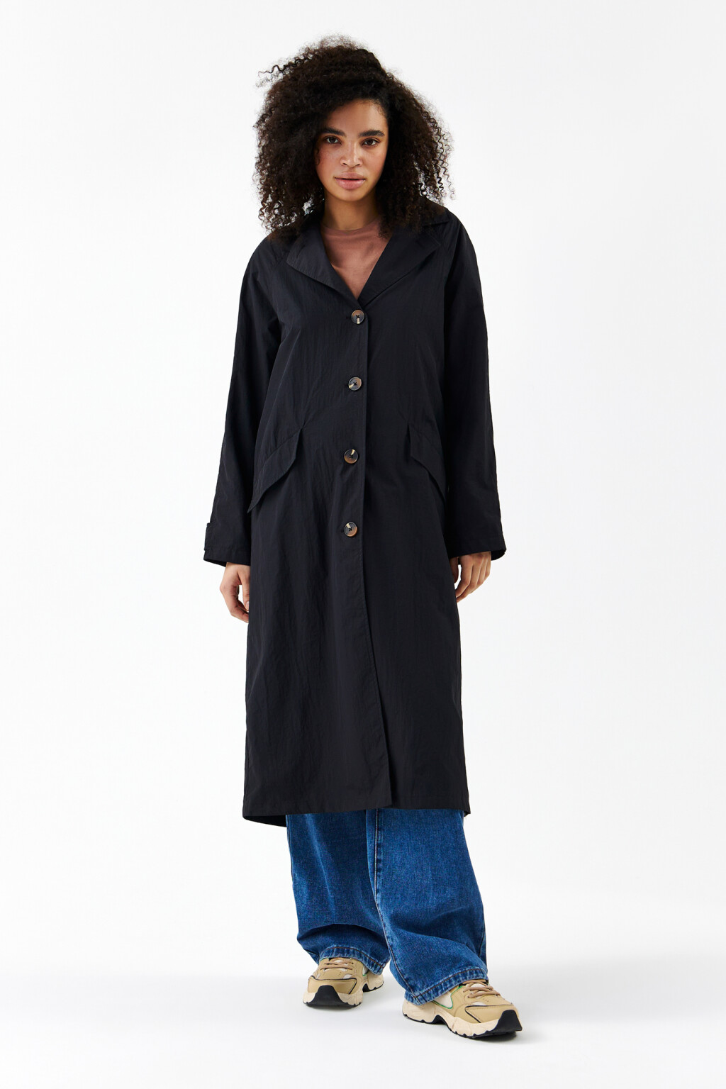 Тренч однобортный с пелериной - цвет черный - 1