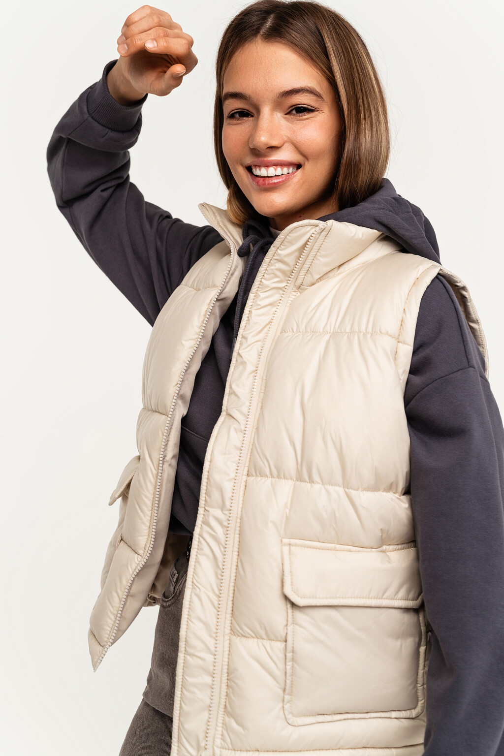 Жилет стеганый утепленный - цвет бежевый - 1