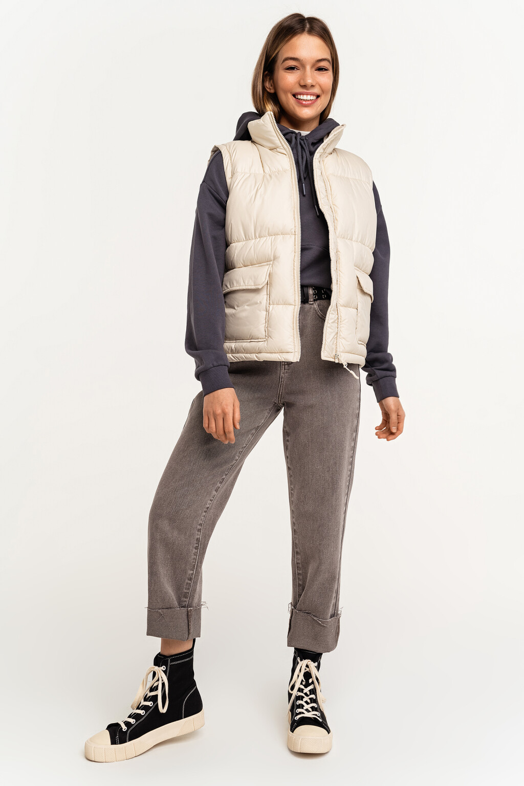 Жилет стеганый утепленный - цвет бежевый - 3