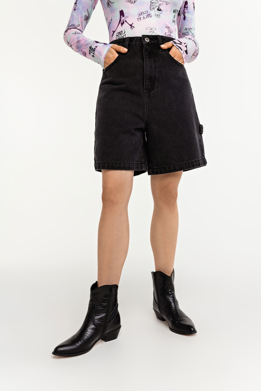 шорты джинсовые женские - цвет черный - 2