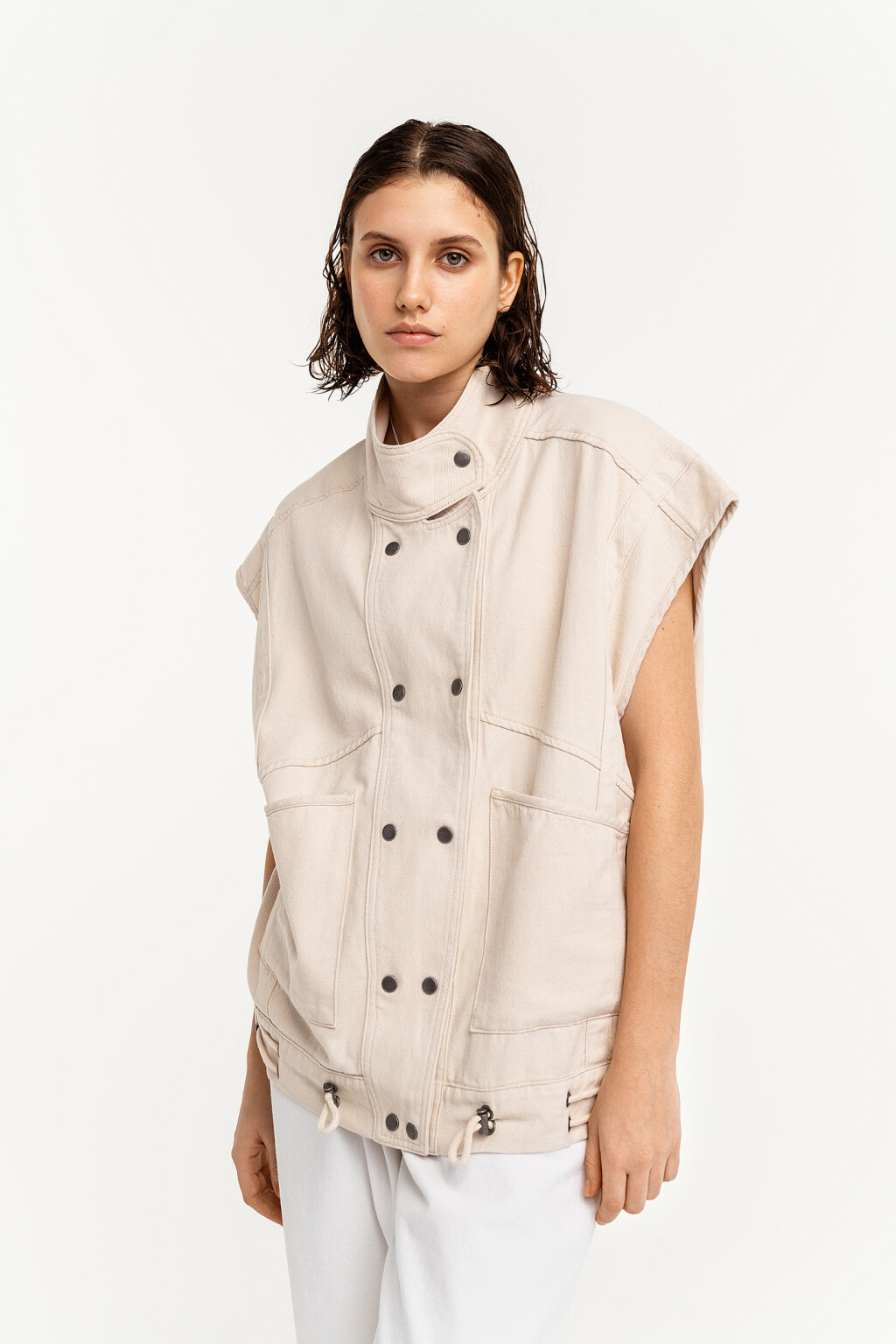 жилет джинсовый женский   - цвет бежевый - 2