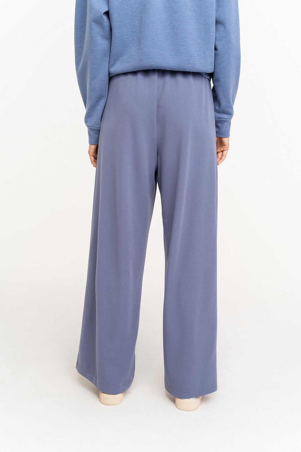 Брюки широкие с эластичным поясом на завязках - цвет синий - 3