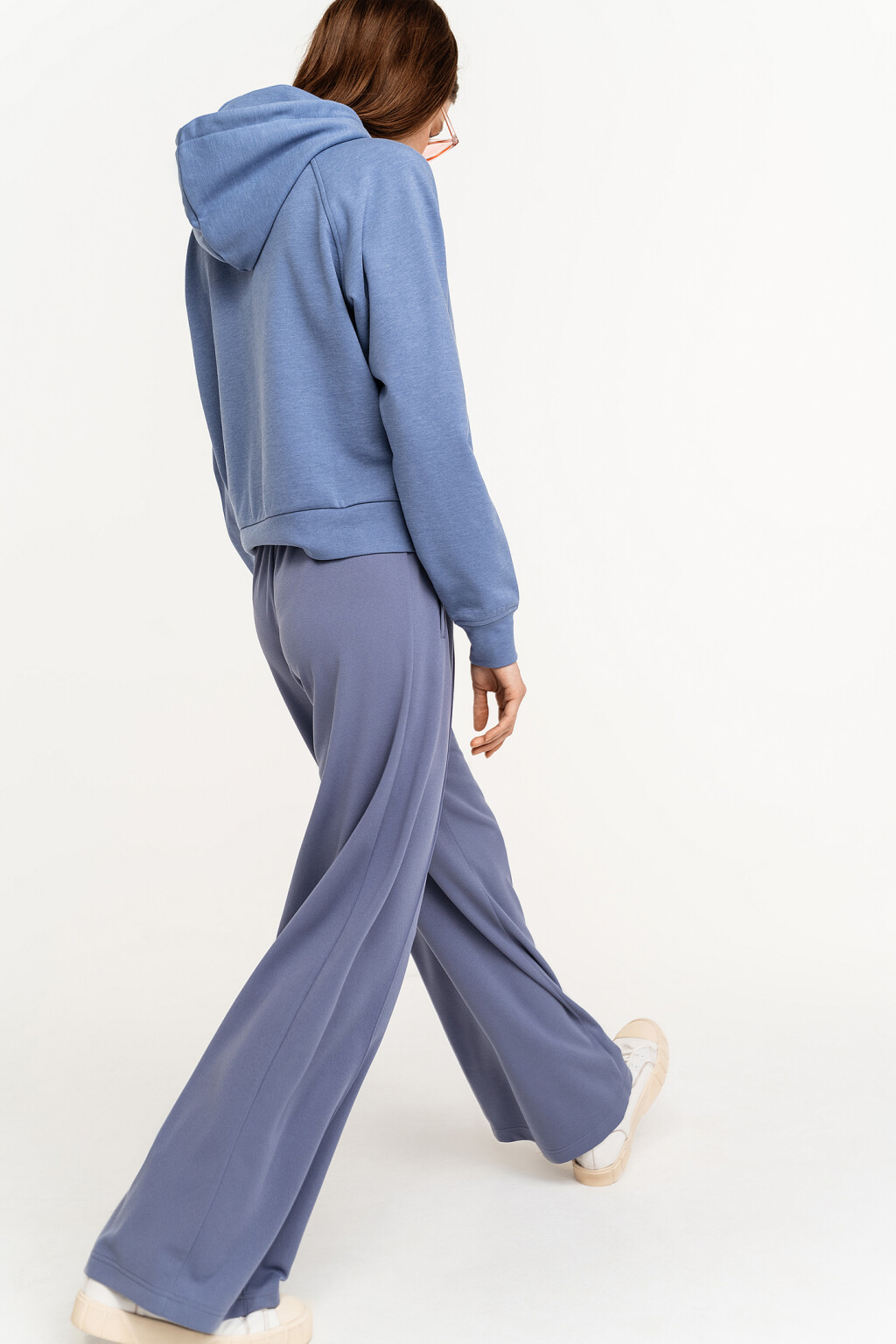 Брюки широкие с эластичным поясом на завязках - цвет синий - 5