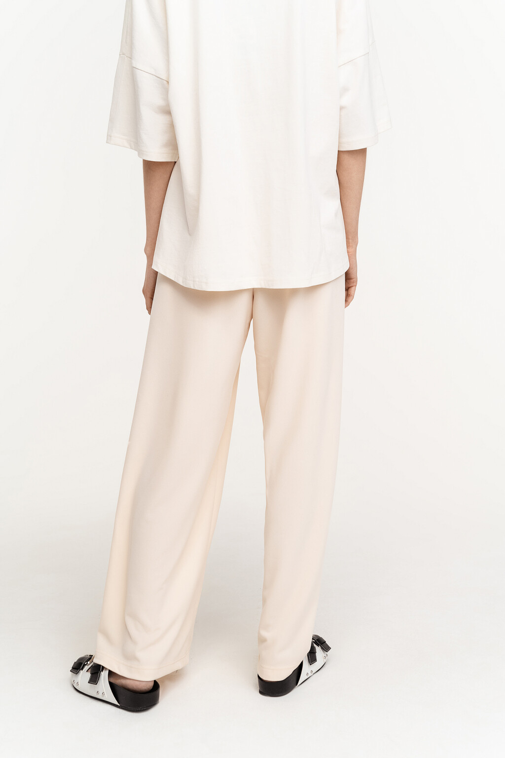 Брюки широкие с эластичным поясом на завязках - цвет бежевый - 2