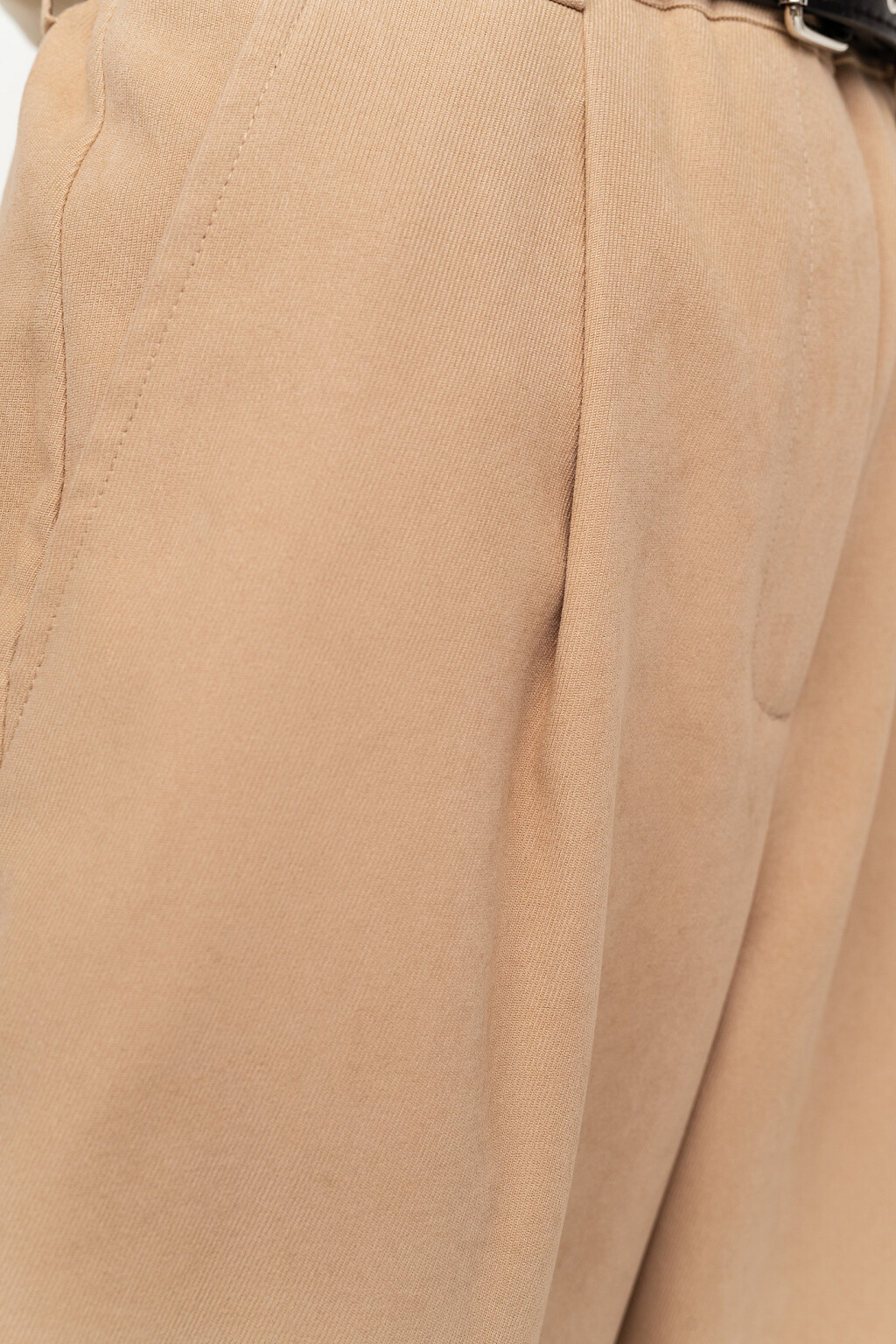 Брюки-бананы из плотной ткани в рубчик - цвет бежевый - 2