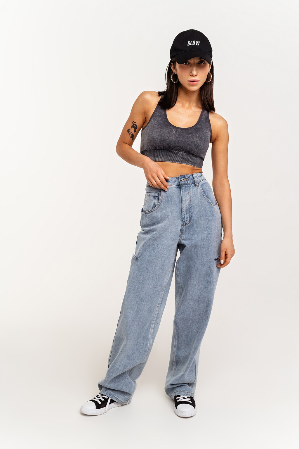 джинсы-трубы с разрезами по бокам - цвет голубой - 1