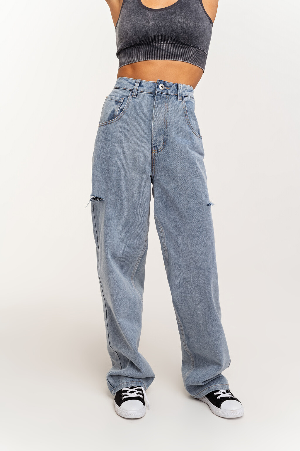 джинсы-трубы с разрезами по бокам - цвет голубой - 2