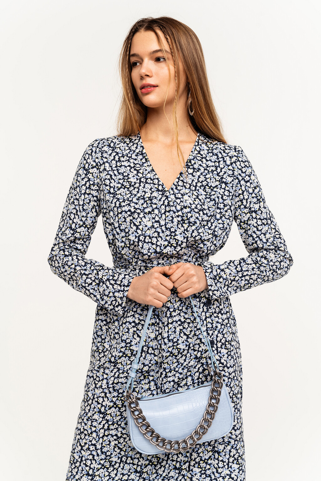 Платье с запахом на пуговицах - цвет синий - 2