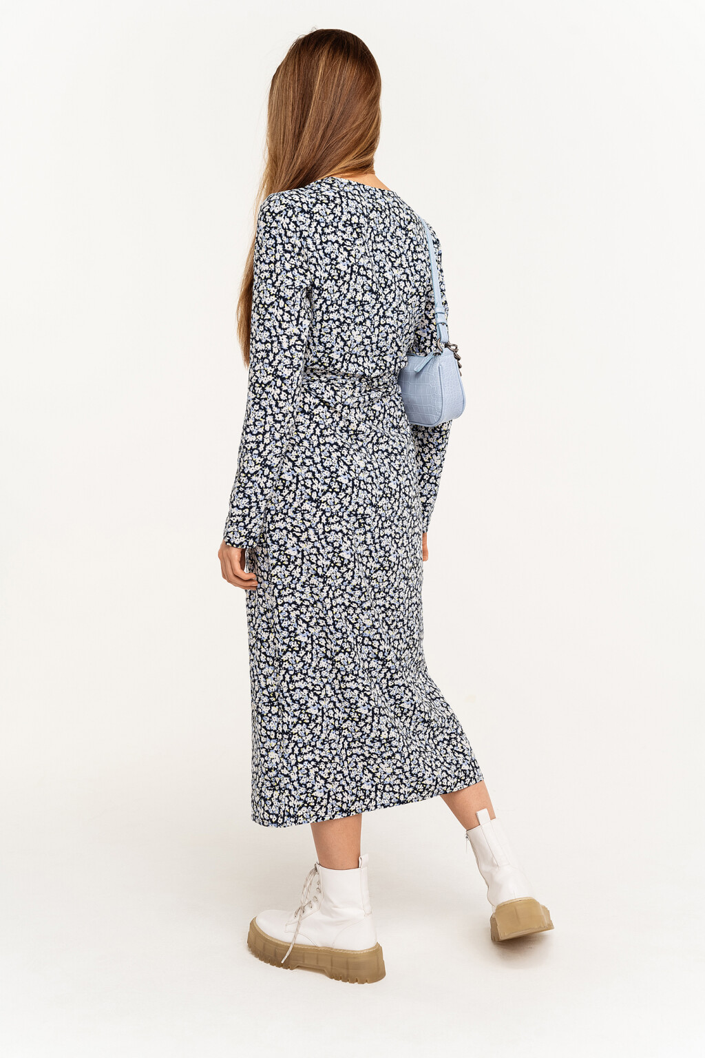 Платье с запахом на пуговицах - цвет синий - 4