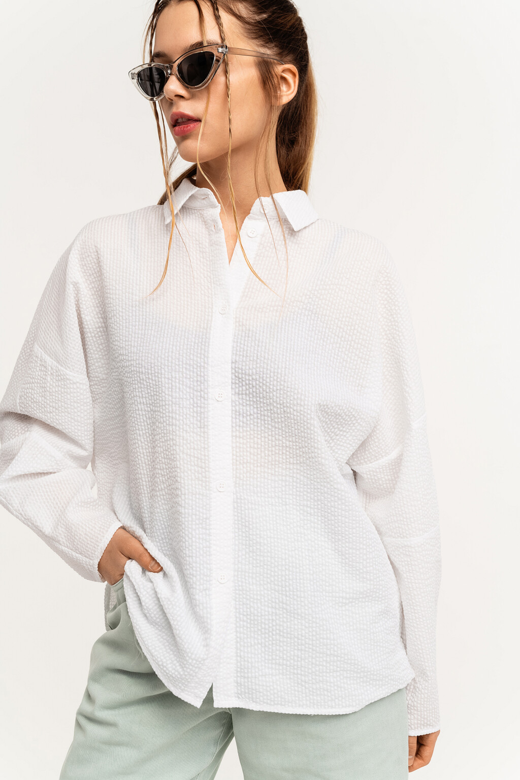 Рубашка полосатая oversize - цвет белый - 1