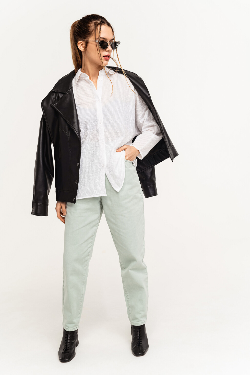 Рубашка полосатая oversize - цвет белый - 2