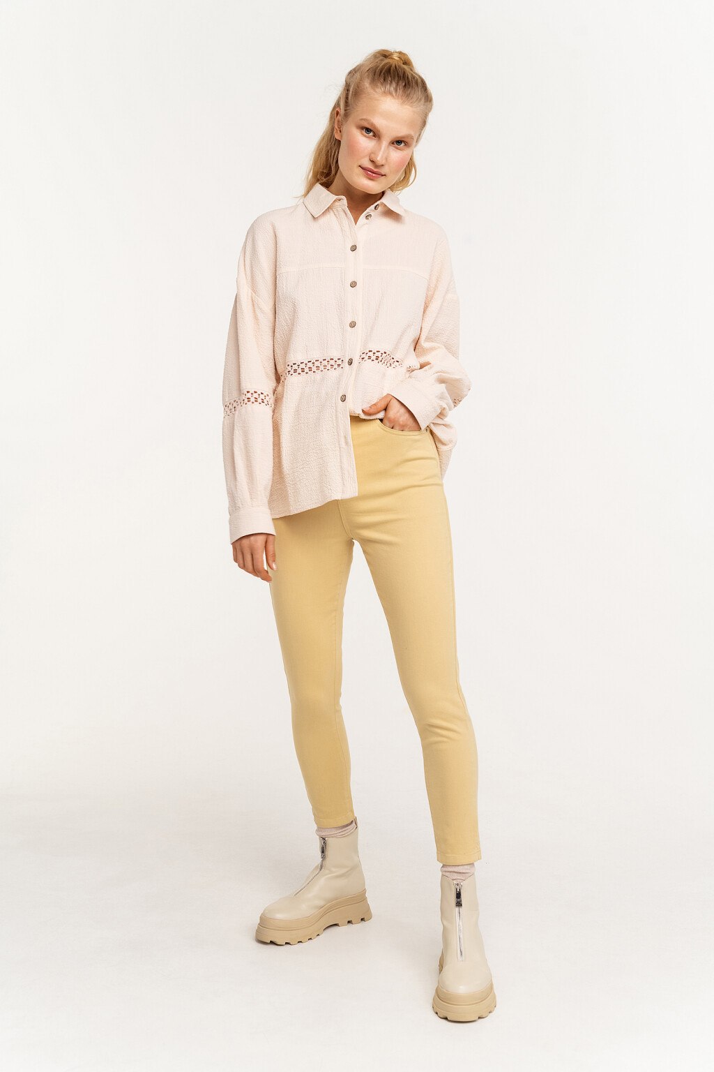 Джинсы скинни хлопковые укороченные - цвет желтый - 1