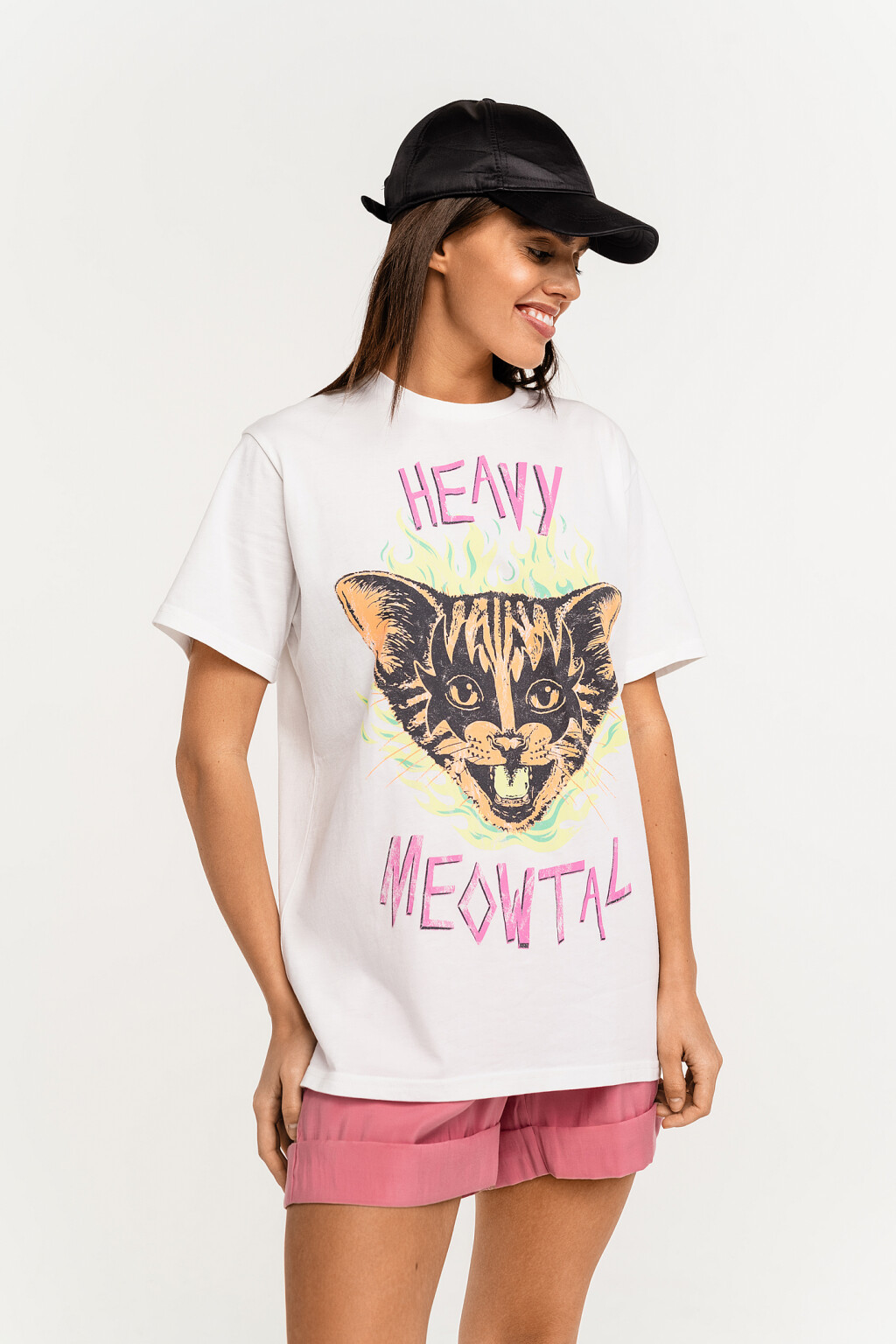 Футболка хлопковая oversize с котом - цвет белый - 2