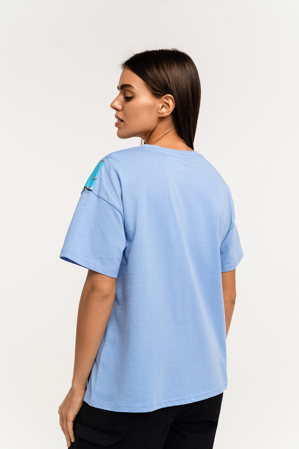 Футболка хлопковая oversize c крылатым пони - цвет голубой - 3