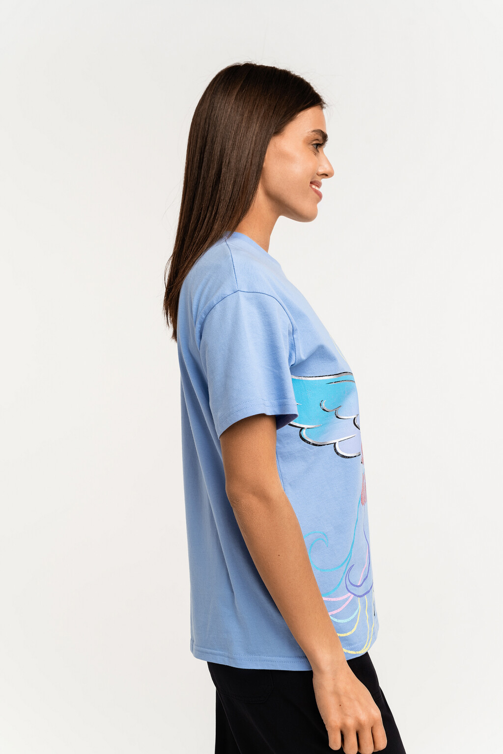 Футболка хлопковая oversize c крылатым пони - цвет голубой - 4