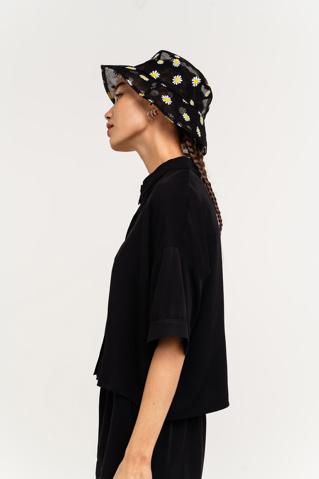 рубашка oversize вискозная с коротким рукавом - цвет черный - 3