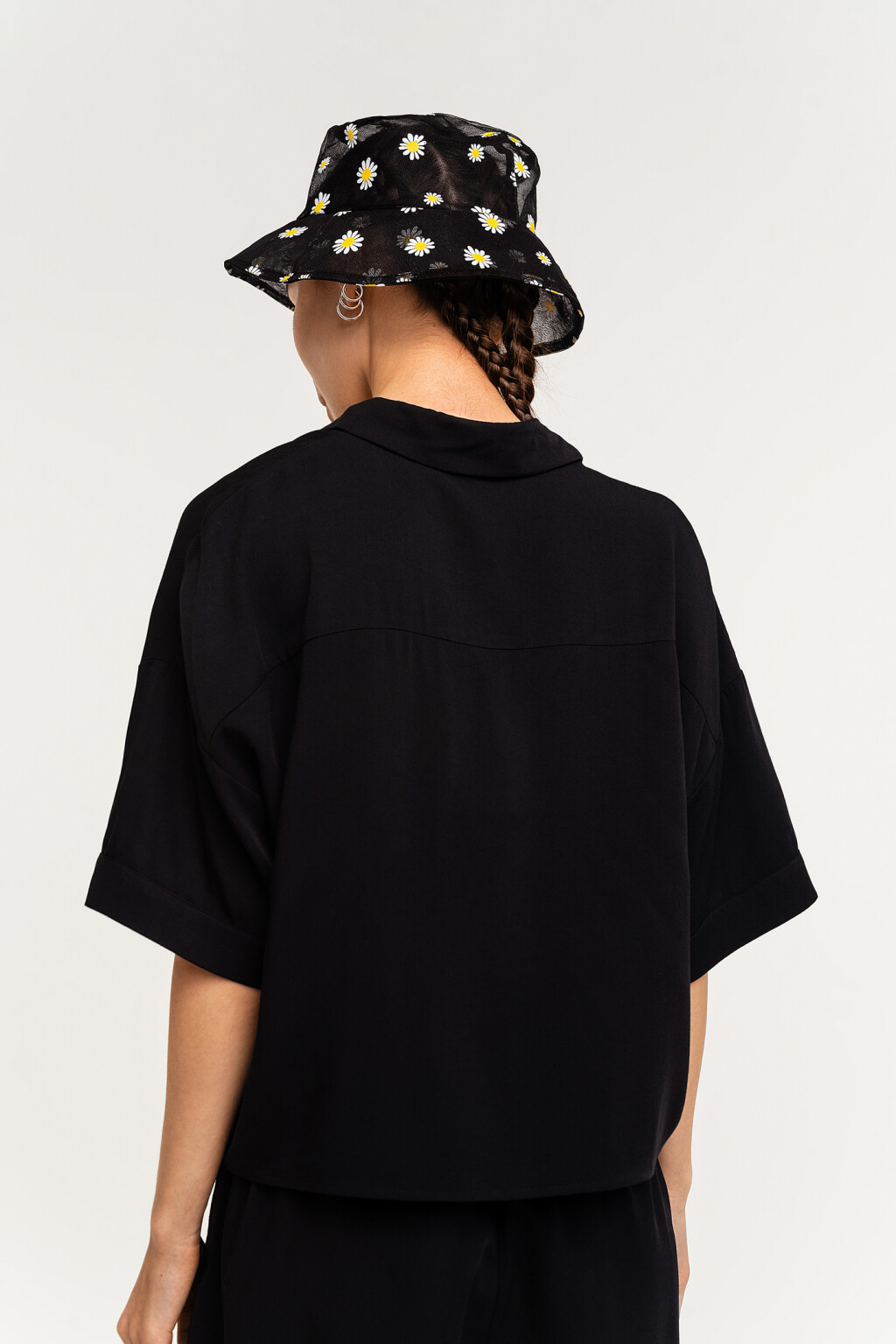 рубашка oversize вискозная с коротким рукавом - цвет черный - 4