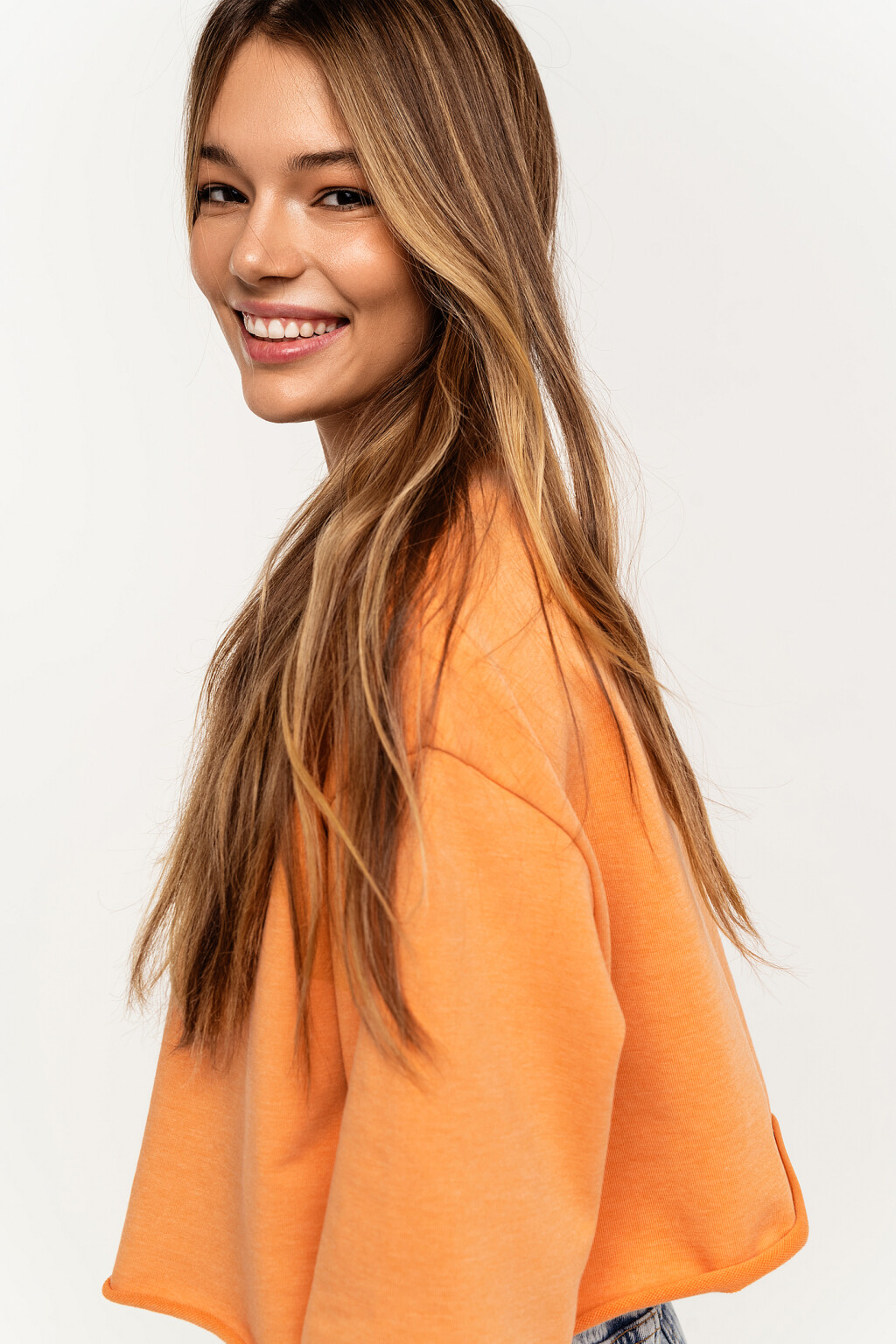 Свитшот обрезанный хлопковый с принтом - цвет красный - 1