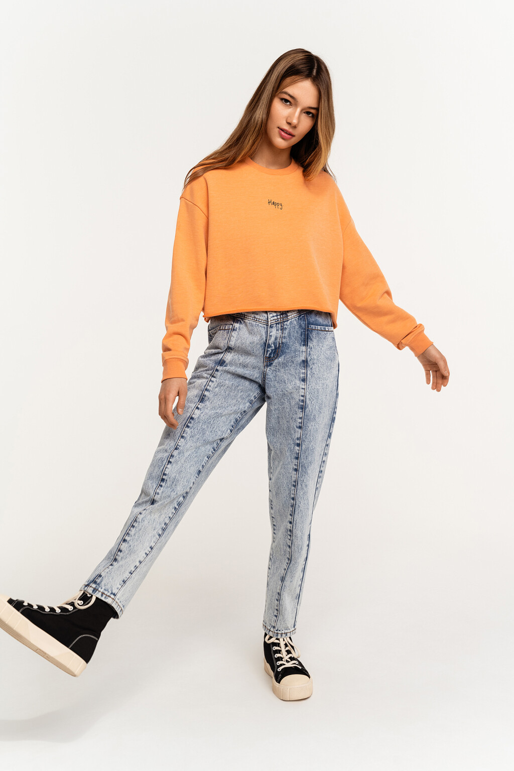 Свитшот обрезанный хлопковый с принтом - цвет красный - 5