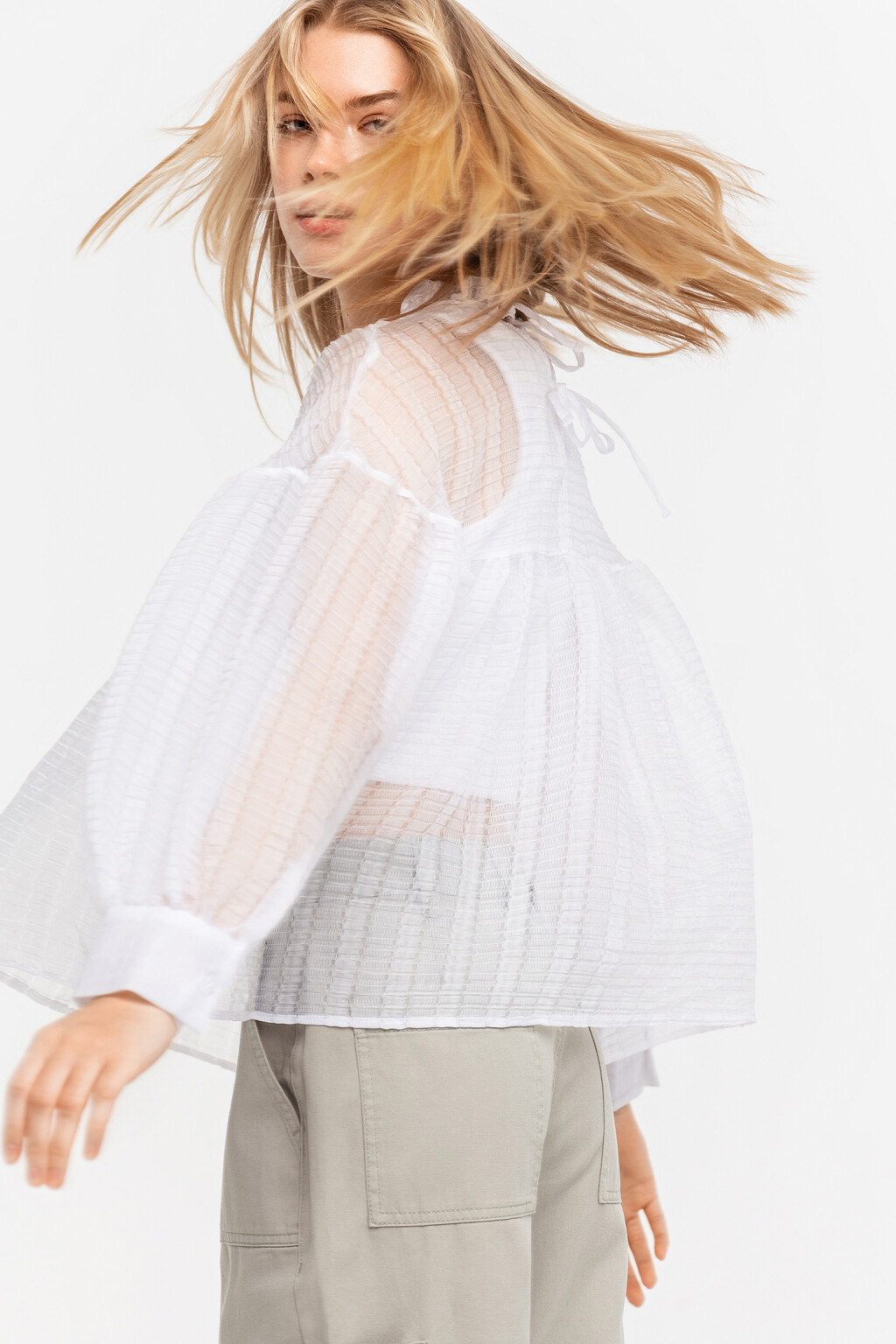 блузка свободного кроя из органзы - цвет белый - 1