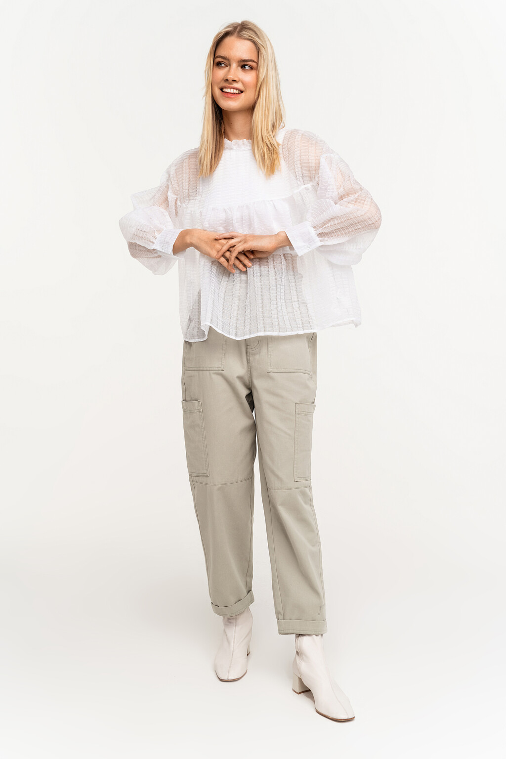 блузка свободного кроя из органзы - цвет белый - 2