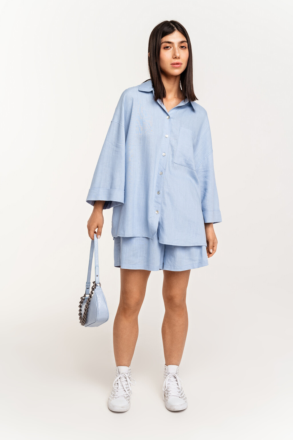 рубашка вискозная oversize - цвет голубой - 1