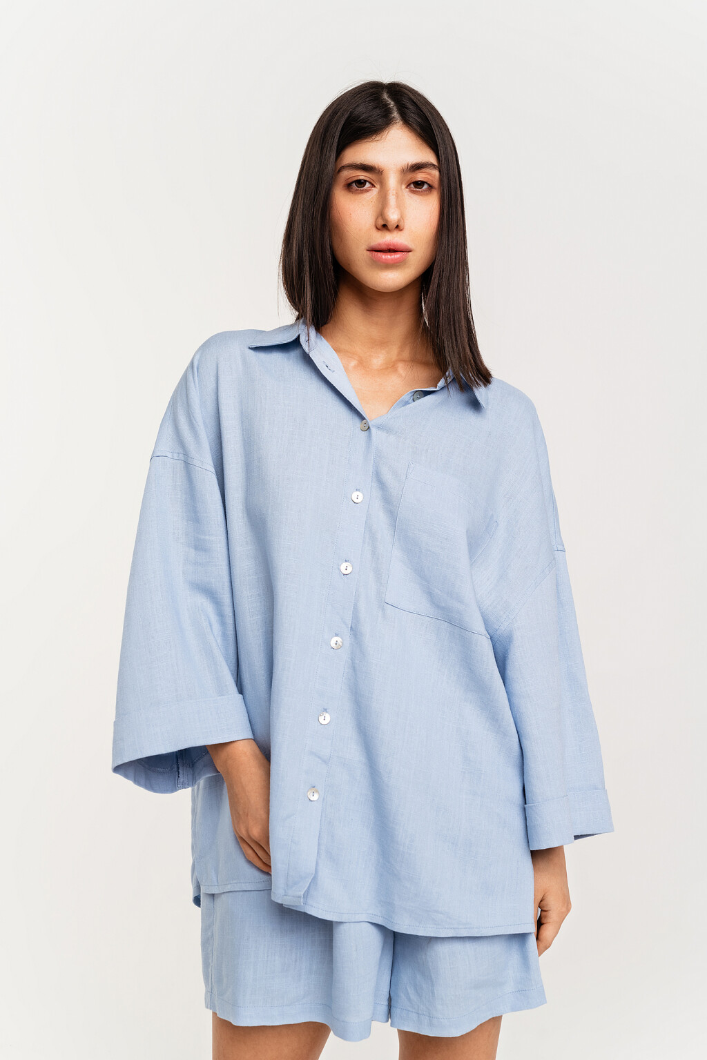 рубашка вискозная oversize - цвет голубой - 2