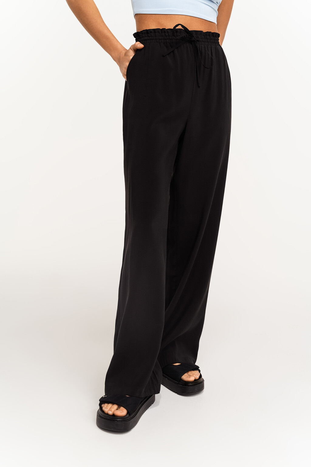 брюки-палаццо из вискозы с эластичным поясом - цвет черный - 1