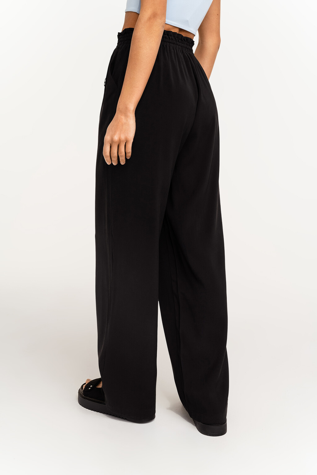 брюки-палаццо из вискозы с эластичным поясом - цвет черный - 3