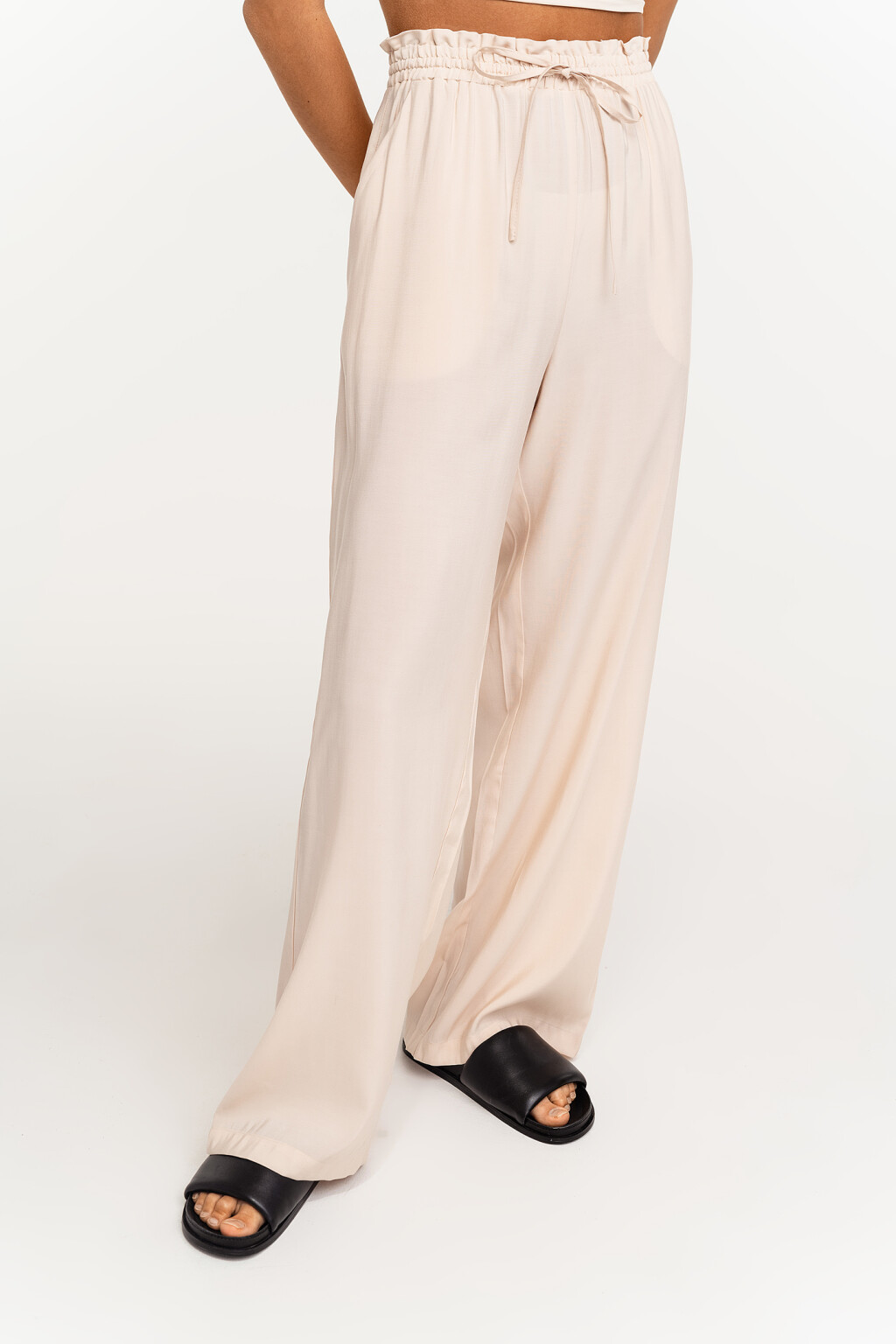 брюки-палаццо из вискозы с эластичным поясом - цвет бежевый - 1