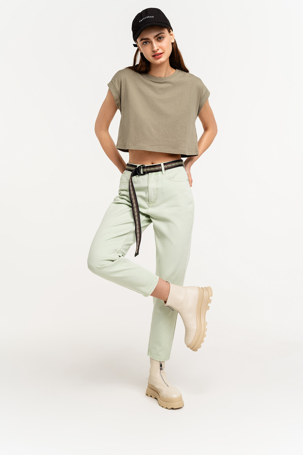 Джинсы mom цветные со средней посадкой - цвет зеленый - 1