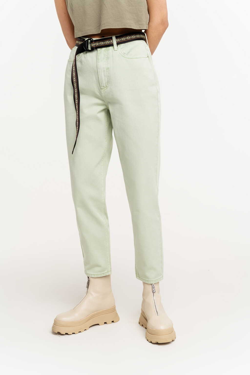 Джинсы mom цветные со средней посадкой - цвет зеленый - 2