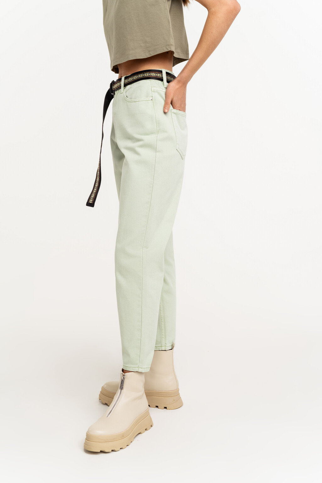 Джинсы mom цветные со средней посадкой - цвет зеленый - 3