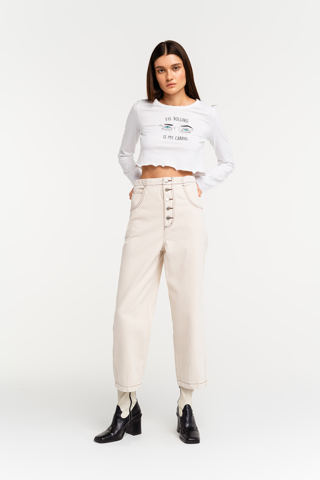 брюки джинсовые женские - цвет бежевый - 1