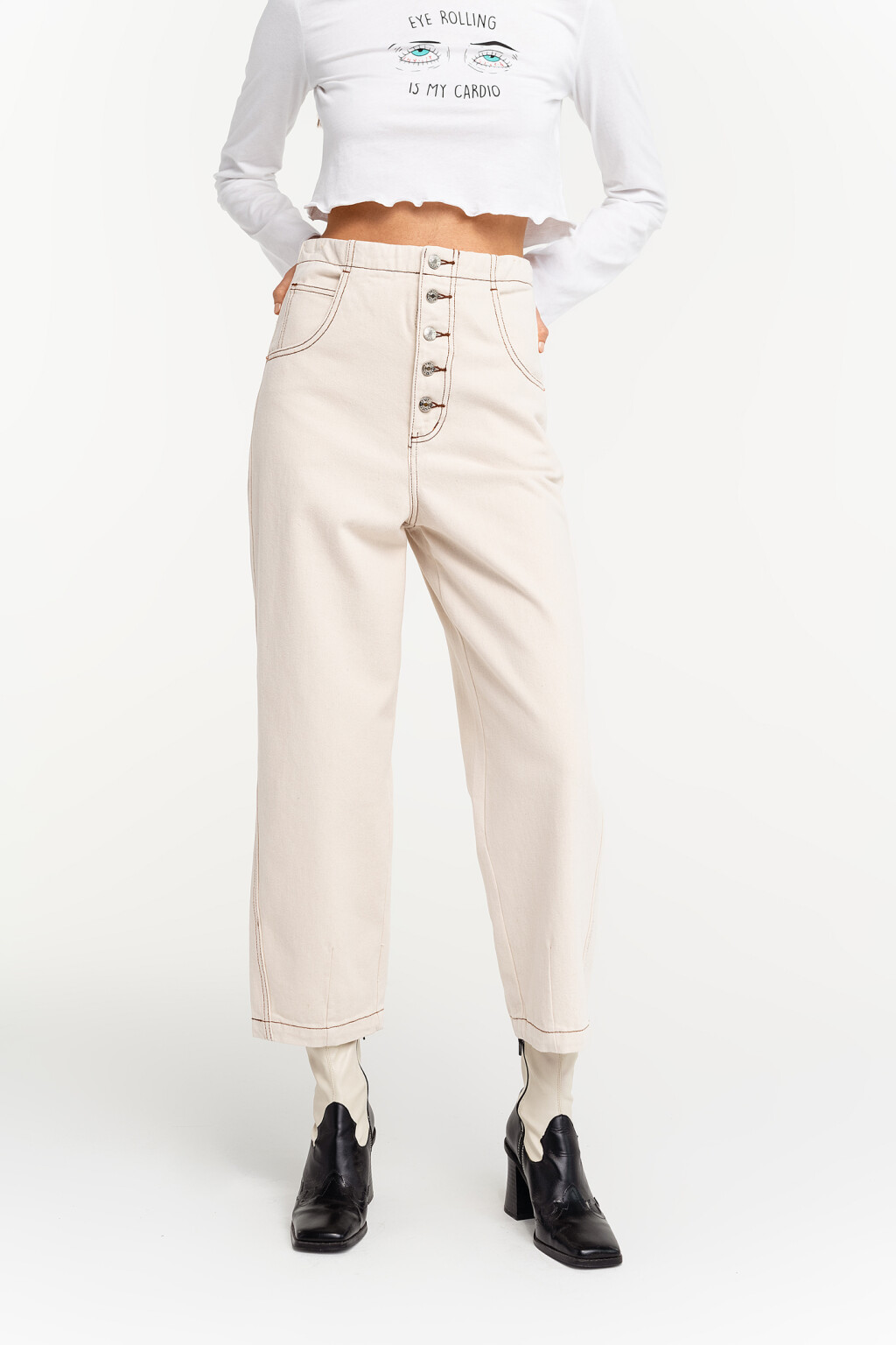 брюки джинсовые женские - цвет бежевый - 2