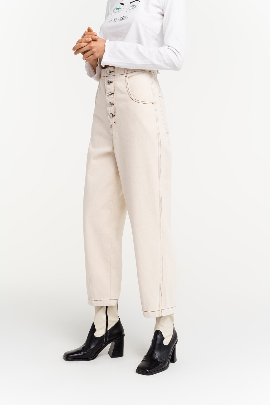 брюки джинсовые женские - цвет бежевый - 3